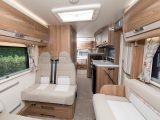 The Swift Kon-Tiki 649's front lounge features the Carabou soft furnishings