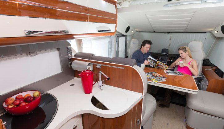 This galley is cleverly thought out to give you a maximum amount of workspace and a workable amount of storage underneath
