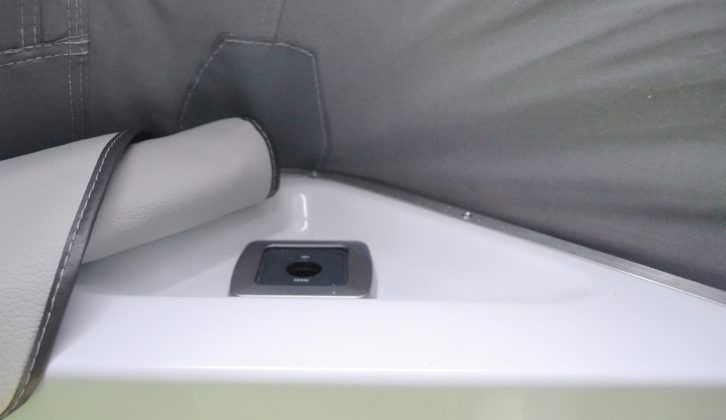 A 12V socket is sited in the small triangular ledge on the offside of the roof-bed area, although a USB socket might have been preferable
