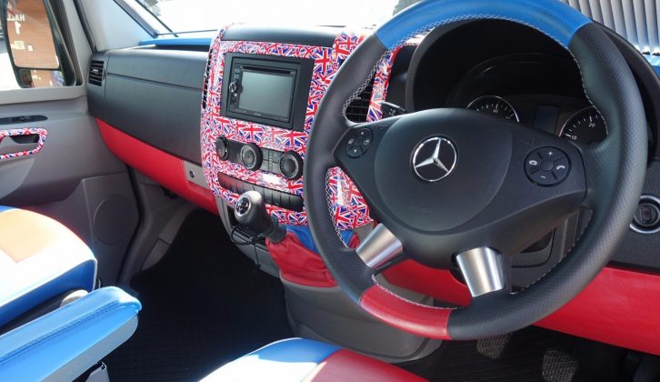 Flags and blue, red and white leather make a dazzling combination in the cab!