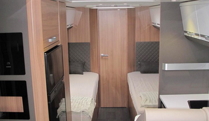 The new-for-2018 Sky Roof makes a big difference to the interior – you can see the fixed twin single beds beyond