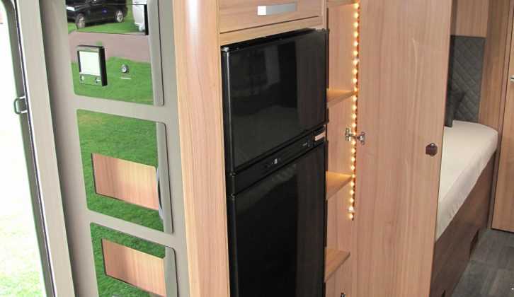 The fridge is opposite – and the Alde heating controls and some storage is to left as you step in
