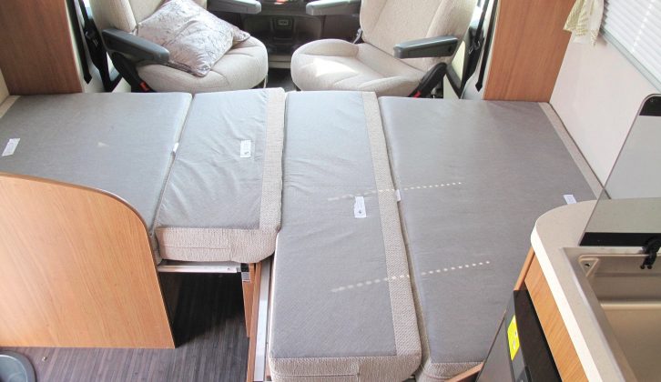 The front make-up bed is easy to assemble and because the offside settee is longer than the nearside, you get a useful perching area if you wake early and want to sit down with a cuppa