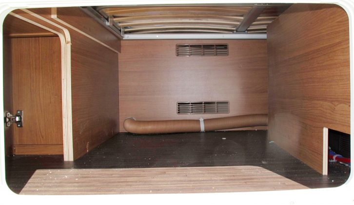 There is a large storage area under the bed, with enough room for a couple of bodyboards, and it can be accessed both externally and internally