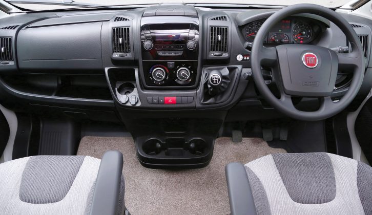 The cab is typical Fiat Ducato fare, featuring automotive styling, plenty of storage pockets and a DAB radio as standard