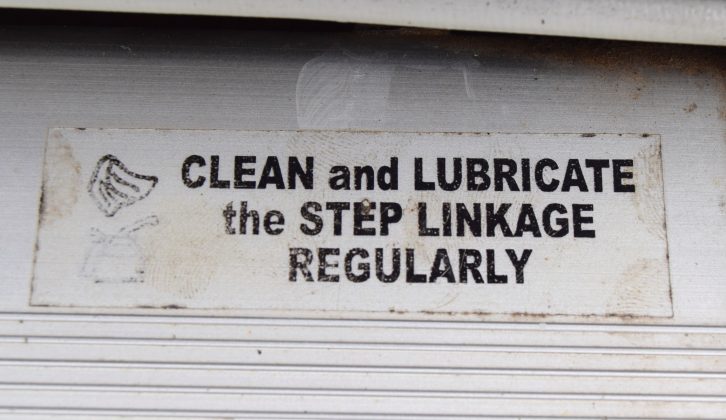 The somewhat vague instruction panel on the step. Which linkage and which lubricant, one might ask?