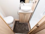 The full-width end washroom in the Elddis Accordo 105 isn’t enormous, but there should be enough room in here for an adult to dress