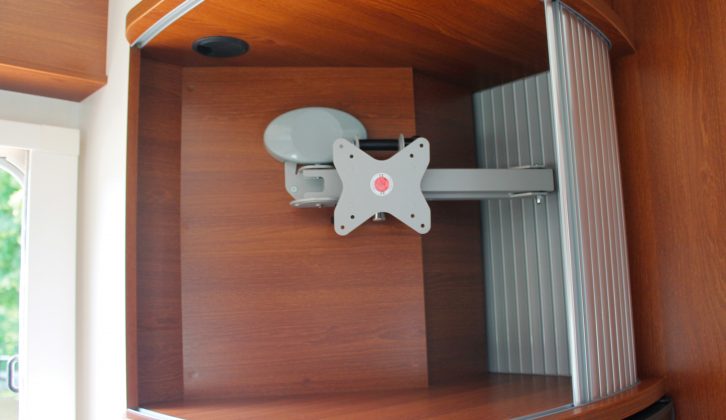A flatscreen TV can be mounted in this locker, alongside the accommodation door – a tambour door hides it away