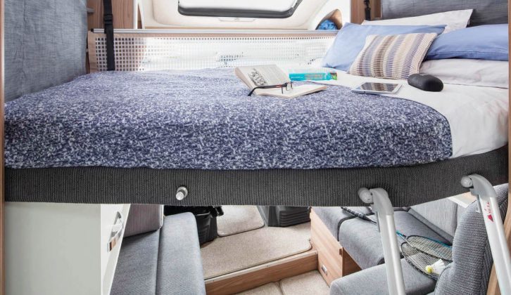 Many current models are only four-berth as standard, but this clever option of a drop-down double bed and an additional travel seat boosts the accommodation