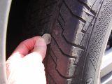 Examine tyre sidewalls for damage, bulges and cracking, and check tread depth – the minimum is 1.6mm but we’d change it at 3.0mm. Use a 20p coin on its edge – if the outer ridge is hidden, the tyre should be legal