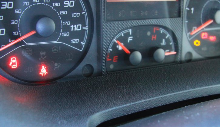 Dashboard warning lights – such as those for the ABS or seatbelts – that don’t go out after the engine is started are an instant fail. Also, try the horn and check that the steering lock works when the keys are removed