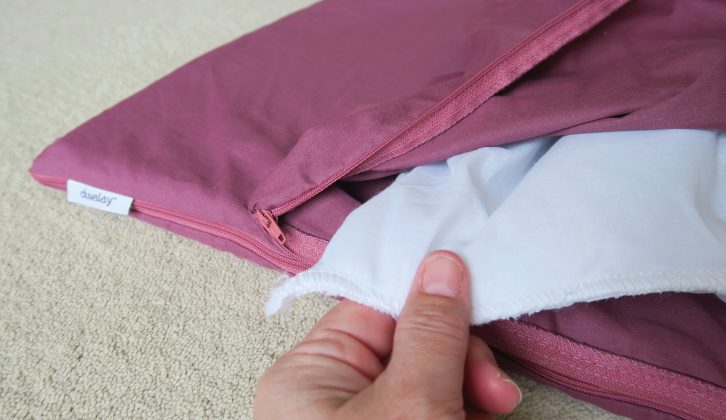 Tuck a duvet with a chosen tog rating into the top pocket