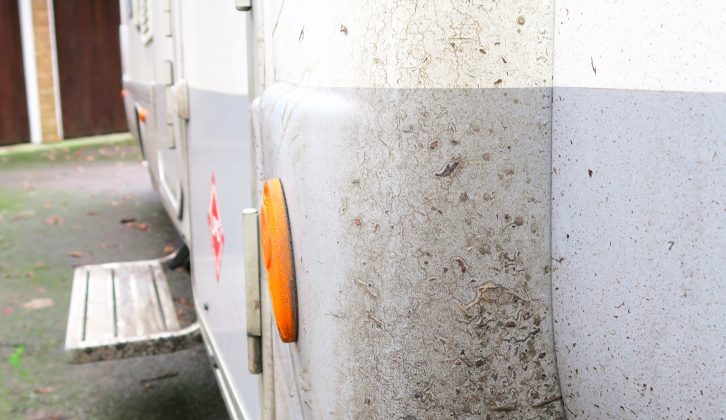 Algae, leaves, grit and dirt can be found on a motorhome stored for winter without a cover