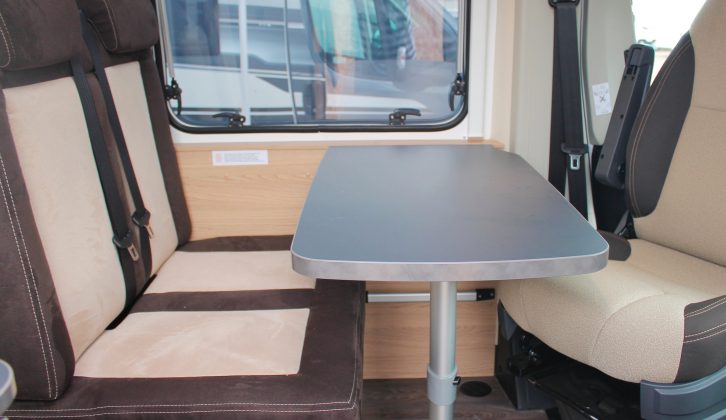 The dinette can seat four in comfort and the table moves forwards and backwards – an additional (fifth) berth here is a £260 cost option