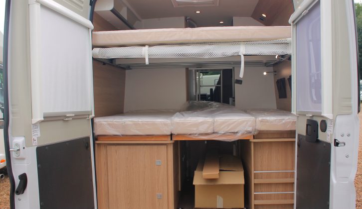 Even with both double bunks in place, there's a decent amount of storage at the rear of the Sunlight Cliff 601