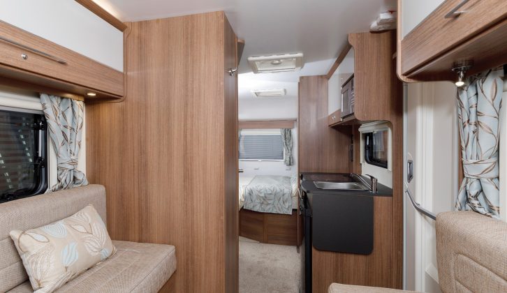 The front parallel lounge, rear bedroom layout of the new Bailey Advance 74-2 allows plenty of room to walk around