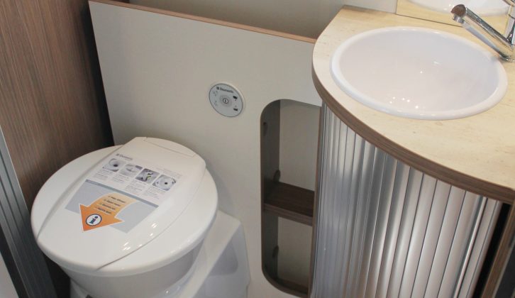 On the offside of the Itineo SLB 700 is a room housing the toilet and handbasin, plus storage
