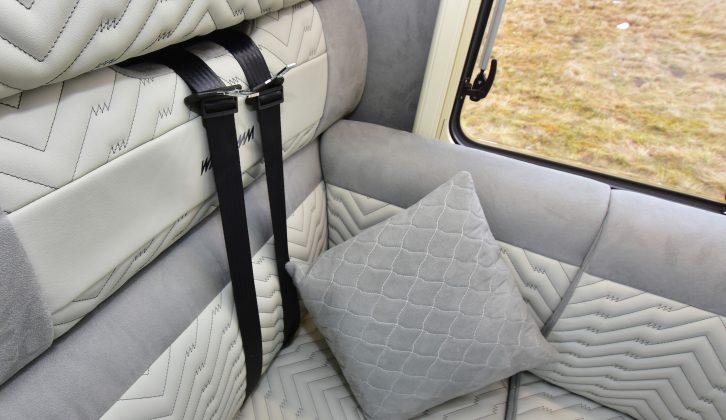 The upgraded upholstery adds a luxurious feel and there are two belted travel seats in the lounge