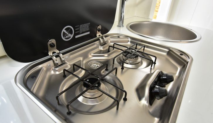 You get a two-burner hob, a round sink and 60-litre fridge in this kitchen