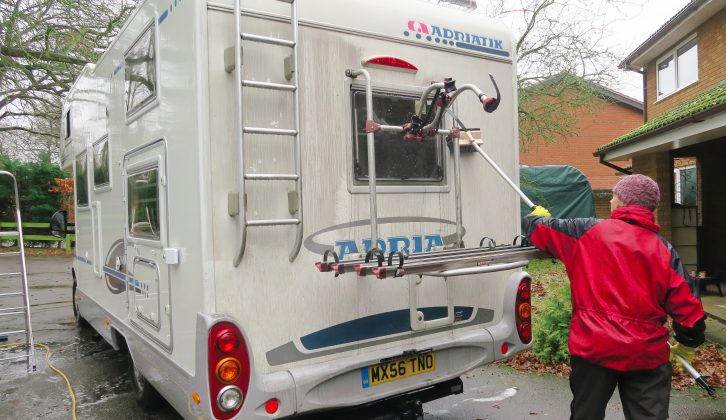 A telescopic water-fed brush can be very useful for those hard-to-reach places when cleaning your motorhome