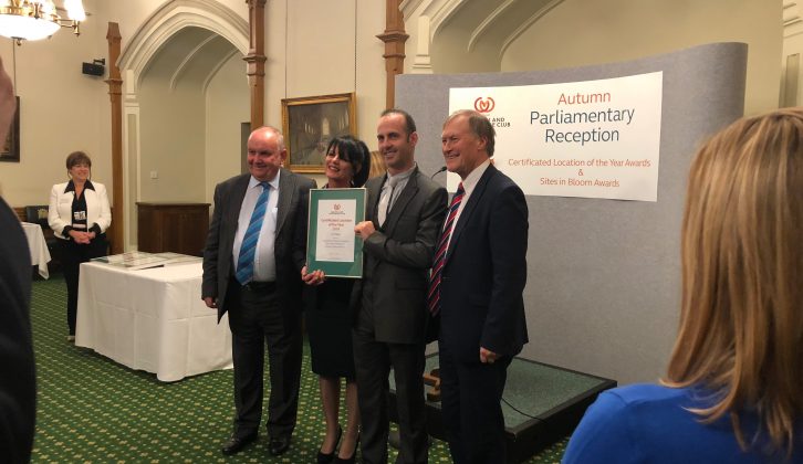 Owners of CL of the Year 2018 Avon Bank Meadow collecting their award at The Caravan and Motorhome Club's Autumn Parliamentary Reception