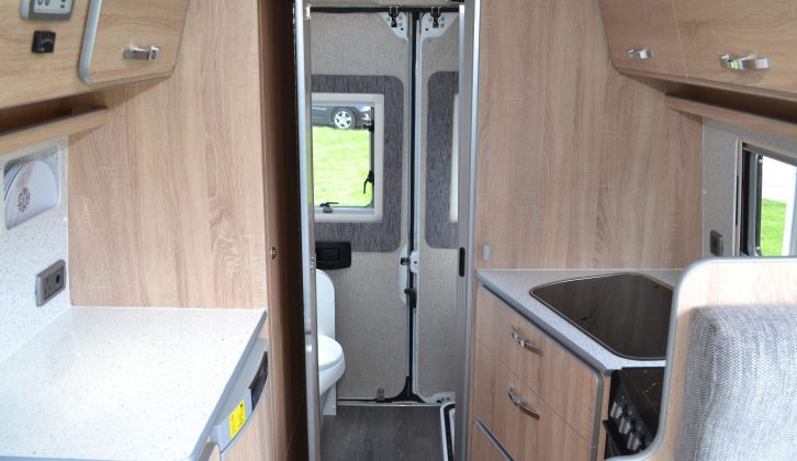 The well-planned washroom at the back of the 'van can also be accessed from the rear. On production models, the barn doors will be windowless