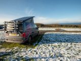 Even as the snow fell, the 'van stayed cosy and warm when we were pitched up at Thomaston Farm CS