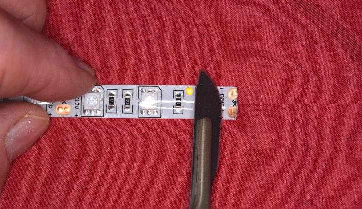 Remove the plastic from the ends of the LED strips with a sharp knife