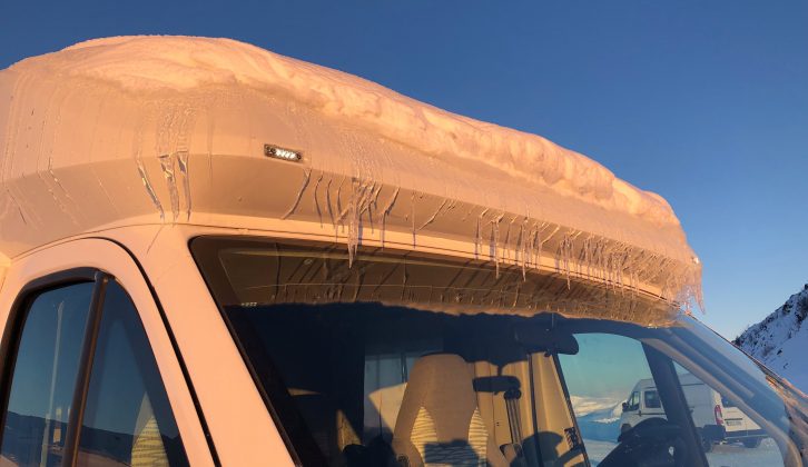 With snow and ice covering the outside of the motorhome, find out if Sarah remained toasty warm inside during Hobby's cold-weather test
