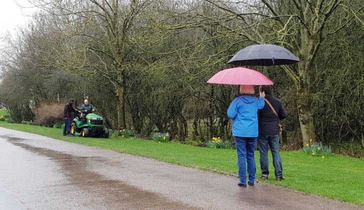 It was a wet day when Art Editor Simon took the wheel of the ride-on mower