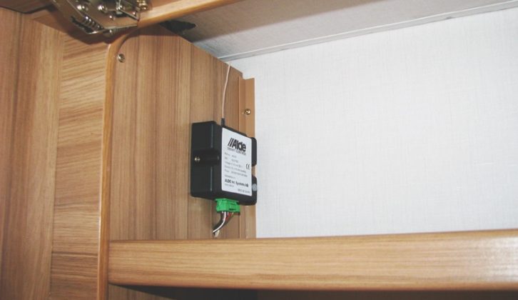 Alde Smart Control unit inside an overhead locker