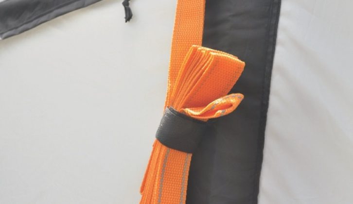 High-vis webbing straps have Velcro tiebacks plus clips for removal