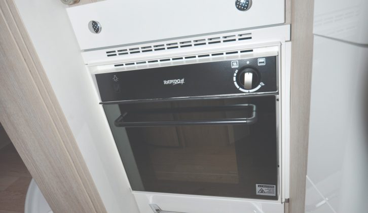 The kitchen includes a full oven, but it is set quite low