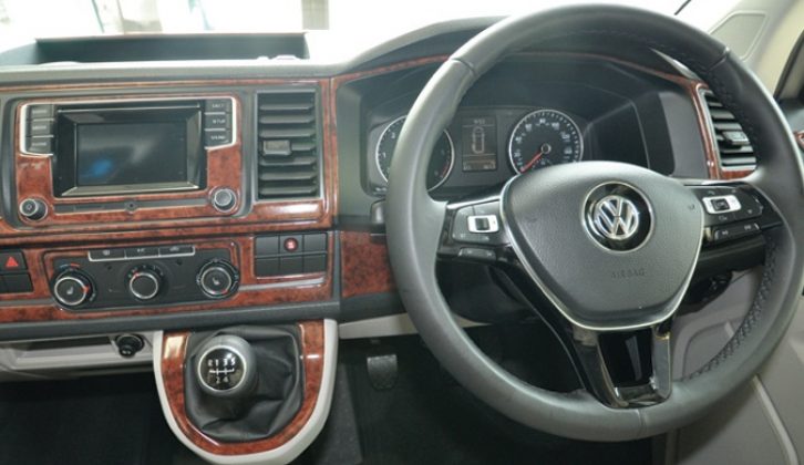 The typical VW dashboard gets mock-wood trim in this special edition