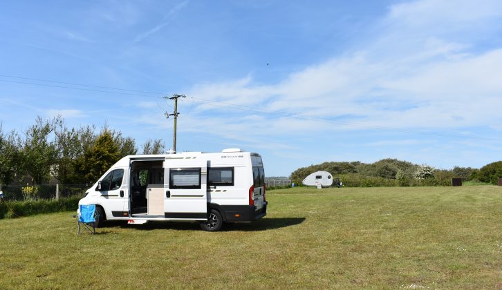 We pitched up in the camping field of Duncannon Beach Holiday Park, which is mostly level and just a stones throw from the beach