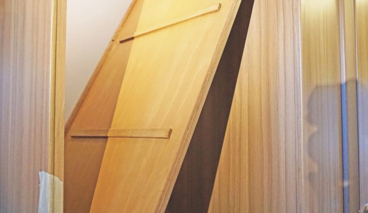 The new partition between the wardrobe and the table compartment was frequently tried in place during fitting