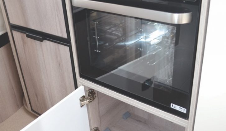 Generous kitchen storage includes a sizeable pan locker