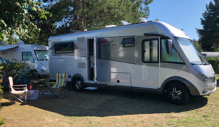 Our long-term-test Carthago Liner-for-Two pitched up at Camping Nauzan Plage, on France's west coast