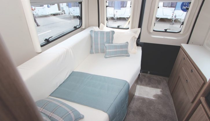 The cleverest aspect of this campervan is the rear lounge - there's a spacious day bed...