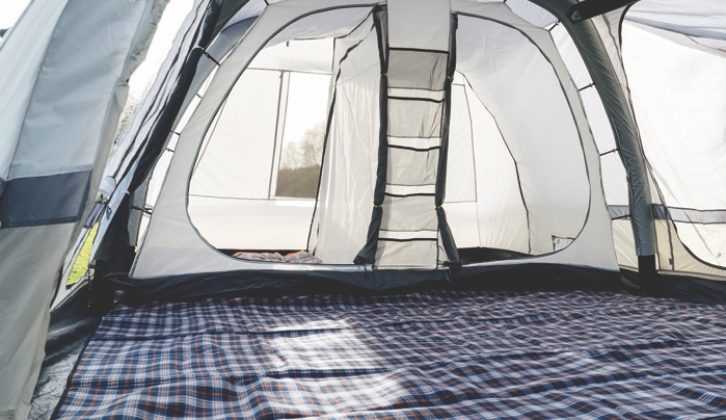 Look out for drive-away awnings with bedroom compartments such as this Olpro Cocoon Breeze inflatable awning