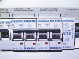 A typical two-pole consumer unit used in motorhomes. This provides overcurrent and shock protection to both habitation electronic control box and mains sockets