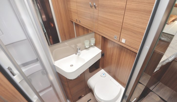 The washroom is unusual in offering a bench toilet, but there are definite advantages