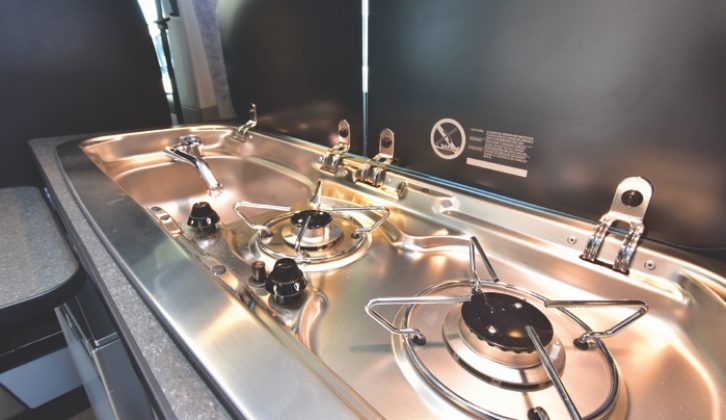 Gas hob and sink have glass covers for more worktop