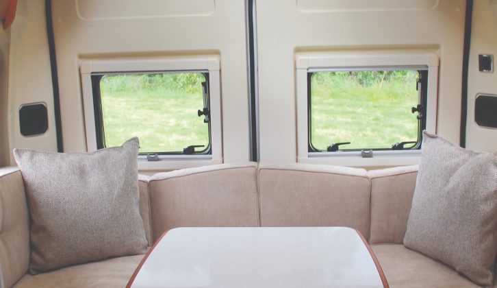 Parallel sofas in the rear lounge, with a cushion across the back doors and a table that will seat four give the Dreamer massive appeal for the British market