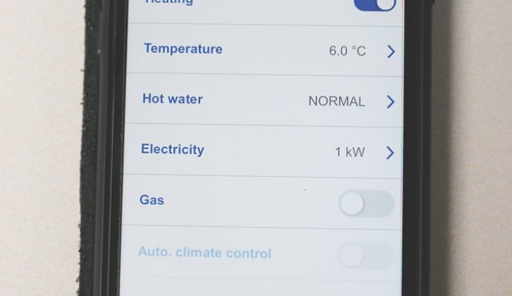 Controlling the heating system via the app (Alde in this case)
