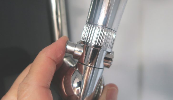Find a shower handle with a shut-off valve that pauses the water flow