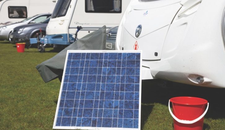 A freestanding solar panel in the sun