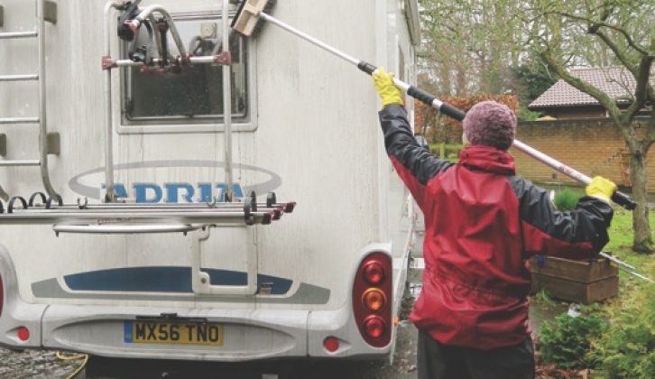 Telescopic water-fed brushes make light work of cleaning your motorhome