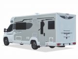 Seen from the rear - this 2019 Elddis Encore sports the new champagne-coloured sides; previous models were silver-grey
