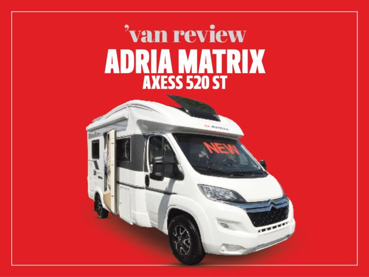 Adria Matrix Axess 520ST on a red background
